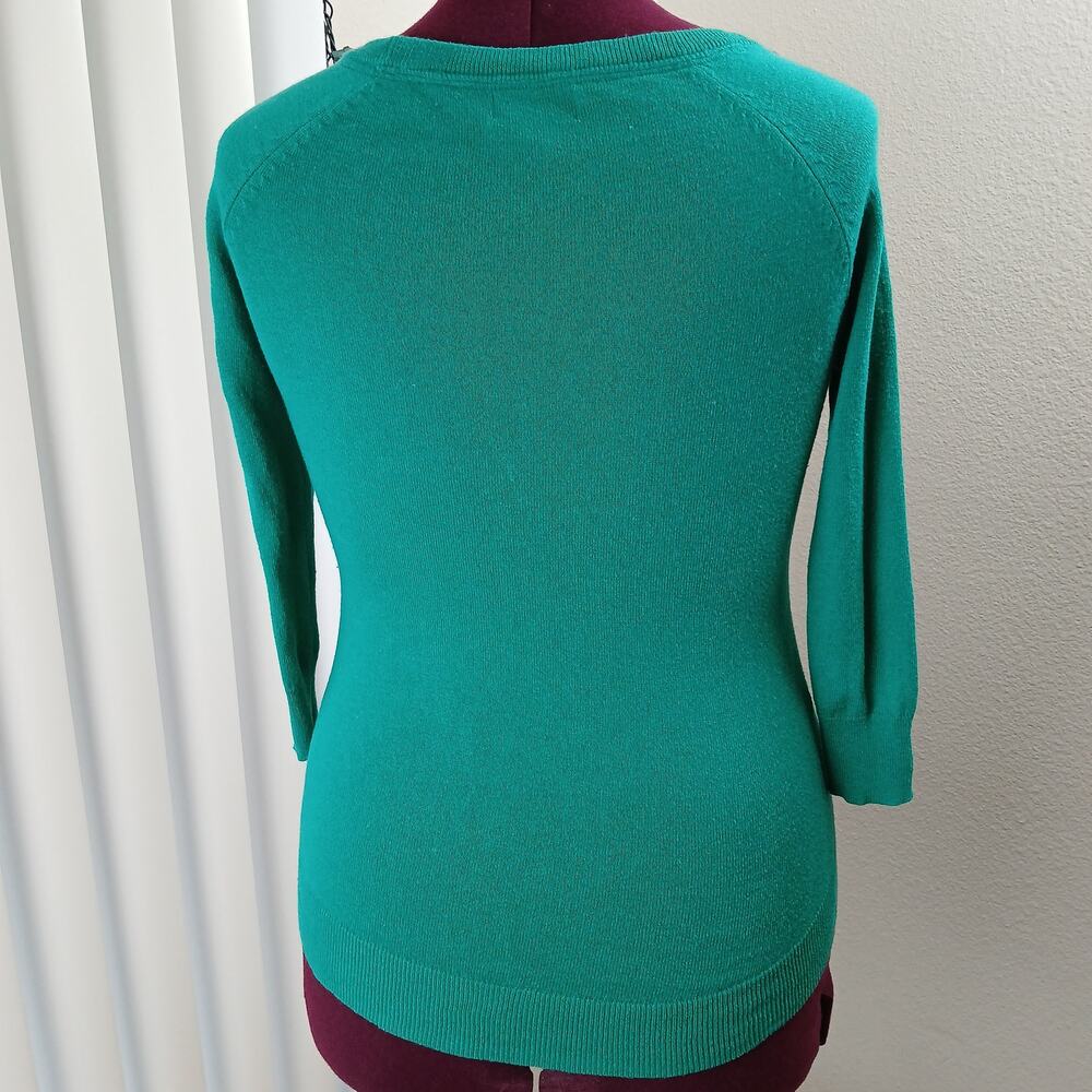 JCPenney Cashmere Blend Green Pullover Sweater S crew raglan 3/4 length sleeves - Picture 3 of 14